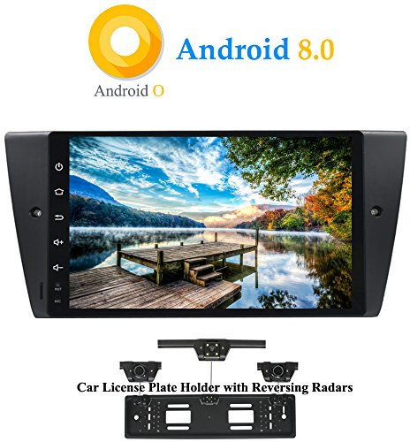 XISEDO Android 8.0 Autoradio In-Dash 9 Zoll Car Radio 8-Core RAM 4G ROM 32G Autonavigation Car Radio für BMW 3 Series E90/ E91/ E92/ E93(mit Kfz-Nummernrahmen mit Rückfahrradar)