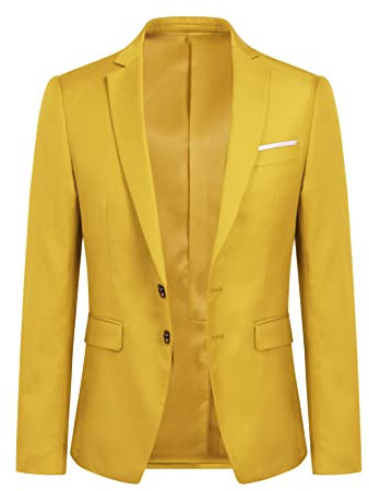 YOUTHUP Blazer da Uomo Giacca da Abito con 2 Bottoni Formale Monopetto Slim Fit Elegante Giacche da Smoking, Giallo, XL