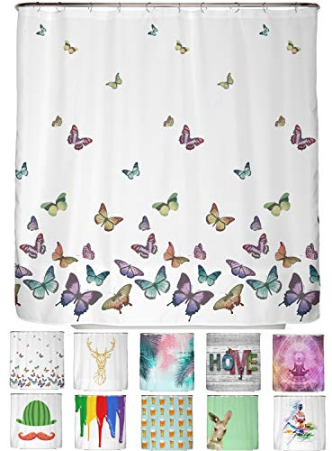 arteneur® - Farfalla - Tenda Doccia Antimuffa 180x200 Cm Tessuto Impermeabile, Opaca, Waterproof E Lavabile In Lavatrice. Tenda Bagno Vasca Moderna Di Design Con 12 Anelli Inclusi