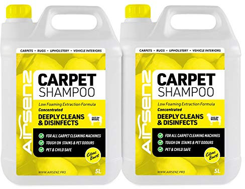 AIRSENZ Professional Carpet Shampoo - Low Foaming Extraction Formula Suitable For All Carpet Cleaning Machines (Citrus Burst, 10L)
