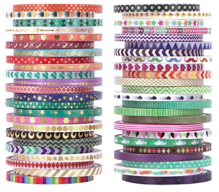WT 48 Rolls Washi Tape Set, Foil Gold Skinny Decorative Washi Masking Tapes, 3 mm Wide DIY Masking Tape1