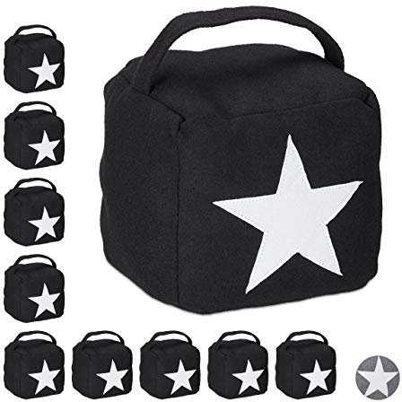 10 x Türstopper Stern, Türpuffer Stoff, Türsack Boden, hoch, mit Griff, dekorativ, HxBxT: 20 x 15 x 15 cm, schwarz