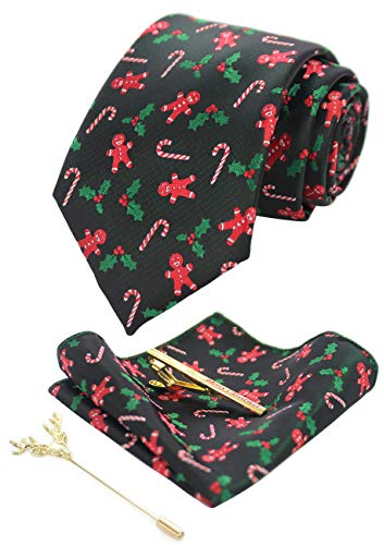 JEMYGINS Herren Weihnachts Krawatte Krücken Muster Woven Party Krawatte & Einstecktuch Set(15)