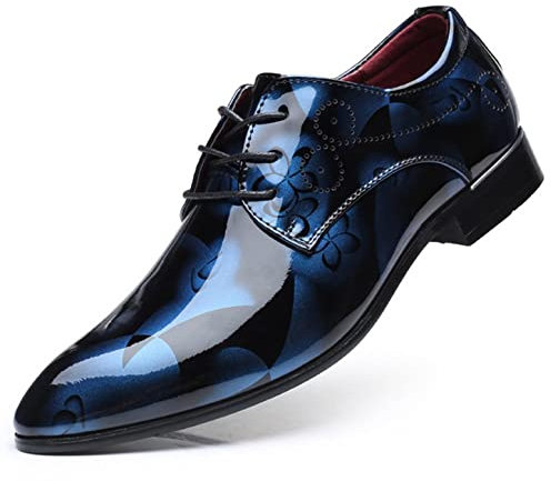 Celucke Derby-Schuhe Herren Derbys Schnürhalbschuhe in Kroko-Optik, Hochzeit Party Smoking Schuhe Männer Freizeitschuhe Anzugschuhe Oxford Casual Schnürschuhe (Blau, 42 EU)