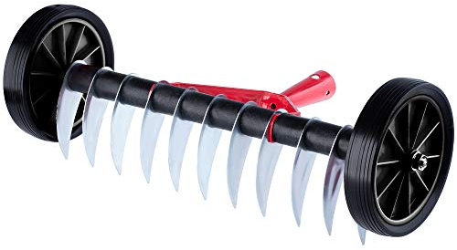 KADAX Rasenlüfter mit Rädern, Gartenkralle für Rasen, Garten, Moos, Schneidrechen aus Metall, manueller Vertikutierer, Gartenzubehör, Rasenbelüfter, Kultivator (ohne Stiel)