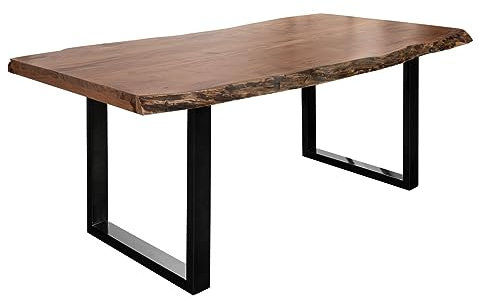 MASSIVMOEBEL24.DE | Freeform 5 Baumkantentisch aus Akazienholz - Natur lackiert | U-Beine in anthrazit glänzend | 220x100x77 cm | Massivholztisch Baumkantentisch Esstisch