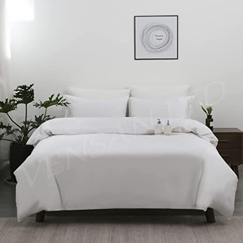 Vensan Bettwäsche-Set 200x200 mit Bettbezug und 2 Kissenbezügen, 100 % Baumwolle, Fadenzahl 300, Weiß, 5-Sterne-Hotel-Qualität.