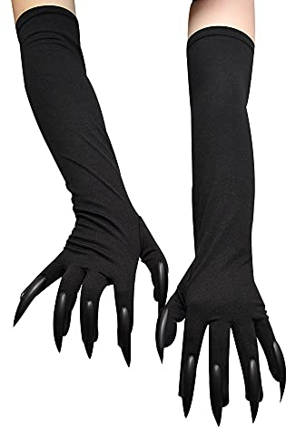 YJZQ Adults Halloween Claws Long Black Animal Paws Gloves With Scary Long Nails Funny Ghost Cosplay Costume Gloves Fancy Dress for Women Men