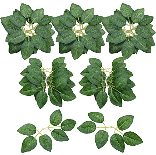 NA Woohome 250 Stück Künstliche Seidenblätter Gefälschtes Grünes Laub Künstliches Grün Rosenblatt für DIY Hochzeitssträuße Party Dekorationen Rose Vine Kranz Girlanden Supplies