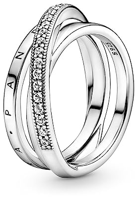 Pandora Signature Ring überkreuztes Pavé, Dreifachring, 14-karätig vergoldet, mit klarem Cubic Zirkonia