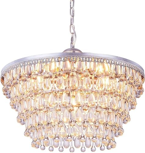 Wellmet Kristallleuchter Kristall Pendelleuchte Esstisch Glas 50cm 6-Licht Kristall Kronleuchter Vintage Landhaus Hängeleuchte Lüster Wohnzimmer Modern Deckenleuchte Hängend Lampe Antik Bronze Silber