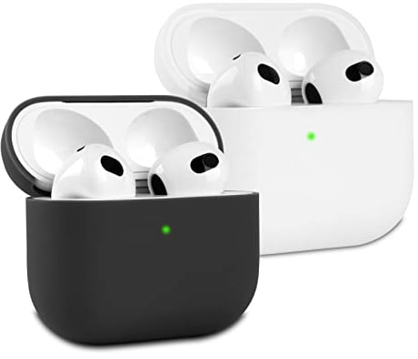 2 Pack KOKOKA Case Cover Compatible with Airpods 3rd Generation 2021 Released, Soft Silicone Skin Case Cover Shock-Absorbing Protective Case for Airpods 3, Front LED Visible, Black/White