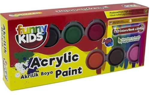FUNNY KIDS Acrylfarben-Set (12 x 25 ml) – Leuchtende, ungiftige und schnell trocknende Farben für Kinder-Kunst, Bastel- und Schulprojekte