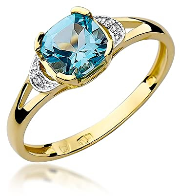 MARKO Damen-Goldring mit Topas 1,10Ct und 0,01Ct Diamanten, 14 Karat Gold (585) | Goldring mit Box | Goldring für Frauen (Topas, 57 (18.2))