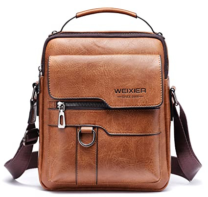 Naudamp Herren Umhängetasche Mode PU Leder Umhängetasche Freizeit Rucksack Outdoor Sport Reise Handtasche