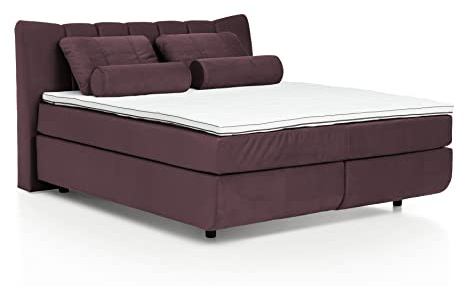 Mivano Boxspringbett Free/Komfortables Bett in Schwebe-Optik mit Durchgehender Matratze (H2) und Topper Premium/Liegefläche 140 x 200 / Liegehöhe 60 cm/Velours, Lila