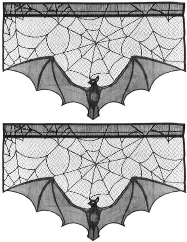 Amosfun 2st Halloween-tischdecke Aus Schwarzer Spitze Halloween-fenstervorhang Mantelstoff Aus Spinnennetzen Halloween-kamintuch Spitzen-Spinnennetz-tischläufer Spitzenschal Dekorationen