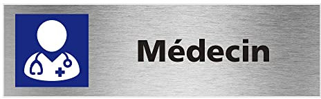 Pictogramme Medecin (Q0472). Signalisation Porte - 170 X 50 mm - Autocollant souple ou plaque alu brossé 2mm. - Plaque aluminium brossé - Plaque aluminium brossé -