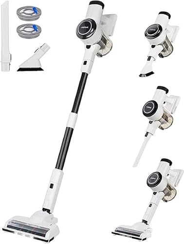 Jajibot Akku Staubsauger 4 in 1 Staubsauger Kabellos Starke Saugleistung,Freistehender Akkusauger, Leicht Stabstaubsauger mit Motorbürste für Tierhaare, Teppich & Harter Boden
