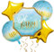 Oblique Unique® Folien Luftballon Set: 5x Ballons (Oh Baby!, Hello World!, Stern) - Blau, Weiß, Gold - Metallischer Glanz - Baby Shower, Party Deko - Unisex-Babys