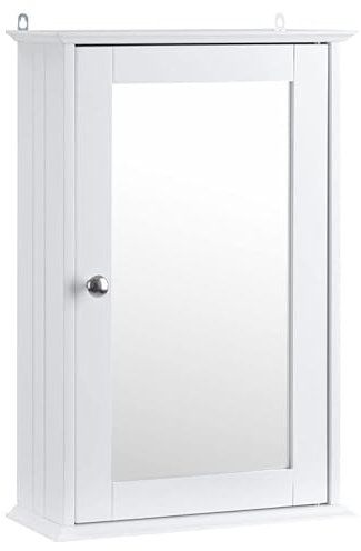 Top Home Solutions Single and Double Door Mirrored Bathroom Cabinet Storage - Mirror Cabinet with Adjustable Shelf - Cupboard Organiser Wall Mounted Furniture (Single Door, White)