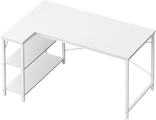Huuger L-Shaped Desk - 47 Reversible Storage Corner Gaming Desk, Metal Frame, White