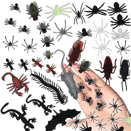 YELYAN 88 Stücke Kunststoff Realistische Bugs Insekten Kakerlaken Spinnen Scorpions Ratten Geckoes Hundertfüßer Fliegen Fledermäuse für April Fools Tag Dekoration Halloween Party(88PCS)