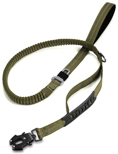 TINMARDA Heavy Duty Dog Leash with 2 Padded Handles & Advanced Easy Metal Clip, 4-6FT Shock Absorbing No Pull Dog Leashes for Medium Large Dogs that Pull (Army Green)
