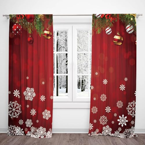 DOTOOMA 82x84 Inches Christmas Snowflake Window Curtains Xmas Ornaments Coniferous Pine Tree Tinsel Theme Bedroom Living Room Decorative Curtains Drapes 2 Panel