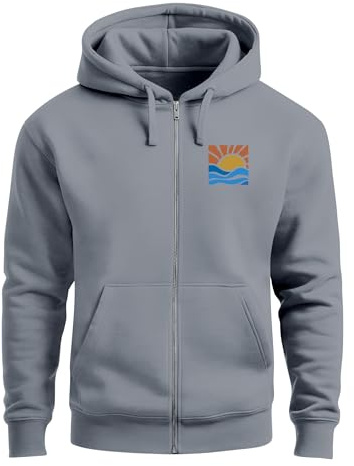 Neverless® Sweatjacke Herren Zip Hoodie Pullover Kapuze Logo Print Sommer Sonne Welle Strand Meer Fashion Streetstyle