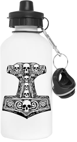 GUNMANTOR Thors Hammer Schwarz Wasserflasche Weiß Aluminium Wiederverwendbar Water Bottle White Reusable