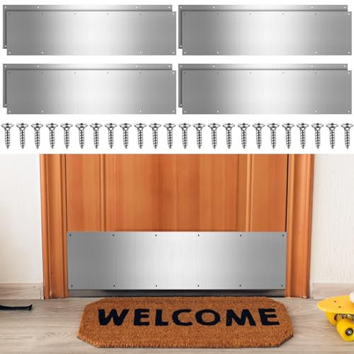 Therwen 10 Sets 8 x 36 Inches Silver Door Kick Plate for Exterior Doors, Satin Aluminum Kick Plates with Screws for Wood Metal Interior/Exterior Anti Scratch Door Protection