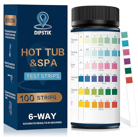 DIPSTIK Bandelettes de test pour piscine et spa - Test précis de l'eau de natation pour le pH, la dureté totale, le brome, le chlore libre et le chlore total, bandelettes de test 6 en 1 pour piscine