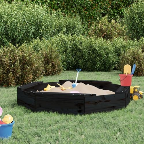 Tidyard Sandkasten mit Sitzen Sandkiste aus Holz Sandbox Schwarz Achteck Massivholz Kiefer
