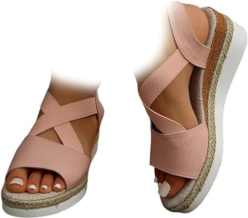 zzqclp Sandali con zeppa da donna, sandali estivi con suola in corda di canapa con bocca di pesce, comodi sandali casual con supporto per arco ortopedico