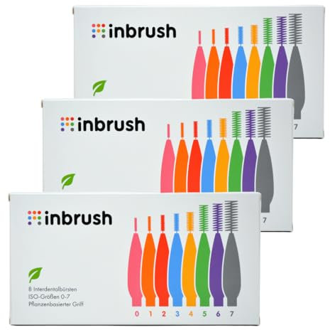 inbrush Interdentalbürsten Sparpack | 24 Stück, Gemischte Größen (ISO 0-7) für alle Zahnzwischenräume | Plastikfreier Griff und Verpackung | Mit praktischem Aufsteller