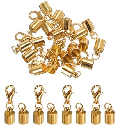 sourcing map 10Pcs Cord End Caps, 5.5mm End Caps Barrel Beads Kumihimo End Caps Iron for Leather Ribbon Clamp Clasp Jewelry Making Necklace Cord DIY Craft (Pale Gold)