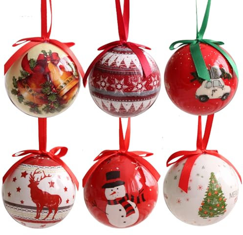 6er Set Christbaumkugel Nostalgie Christmas Tree Decoration Ball Weihnachtsdekorative Plastikkugeln Weihnachts hängende dekorative Kugel 8cm Weihnachtskugel Weihnachtsbaumkugeln Hängende Kugel