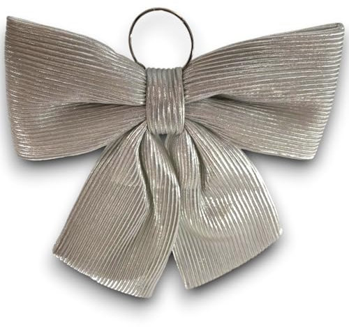 Fiocco Natalizio in Velluto Rigato Argento 34 cm – Decorazione Elegante per Albero di Natale, Ghirlande, Camini e Ambienti Festivi – Tessuto Morbido e Brillante, Addobbo Natalizio Raffinato