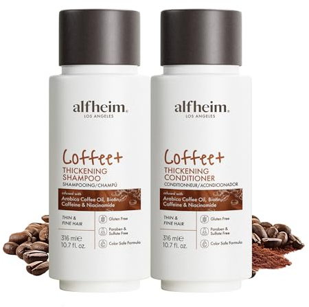 Coffee Thickening Shampoo & Conditioner Set – Caffeine & Plant Protein for Fuller, Volumized Hair – Sulfate-Free, Paraben-Free, Cruelty-Free – 10.7 oz Each – Strengthens, Revitalizes, Nourishes Hair