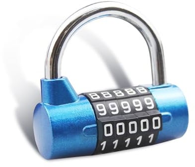 SISAV Cadenas à combinaison à 5 chiffres, cadenas de gym, serrure à combinaison remplaçable, convient pour casiers scolaires, boîtes à outils, clôtures, bleu (lot de 1)