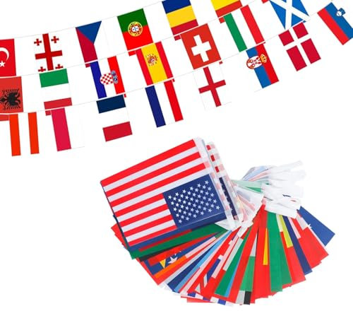 100 Länder Flaggen-Wimpelkette, 100 Länder Flagge, Banner für Unabhängigkeitstag, Sport, Bars, Party-Dekorationen, Wimpelkette, 10 m, 30 Flaggen