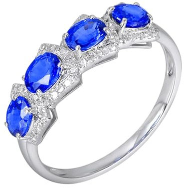 Tolldek 18K Au750 Weißgold Ring, Klassiker Freundschaftsringe mit Saphir 1.39ct Ovalschliff, Pärchen Ringe mit Diamant Gold 750 Partnerringe Echt Schmuck, Gr.53 (16.9)