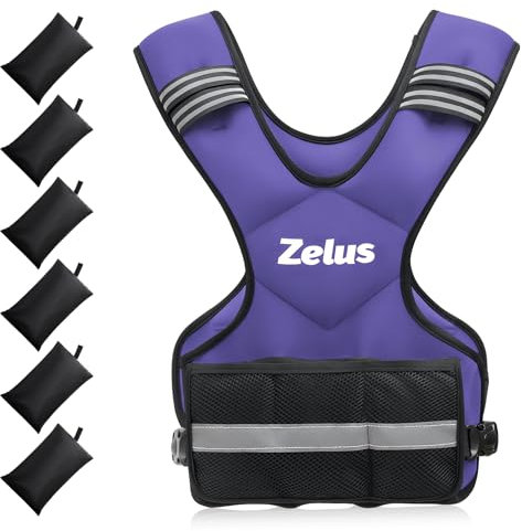 ZELUS Weighted Vest for Men and Women, Adjustable Body Weight Vest Exercise Set for Workouts, 9-14.5kg Vest with 6 Ironsand Weights for Cardio Strength Training Walking Jogging, Purple