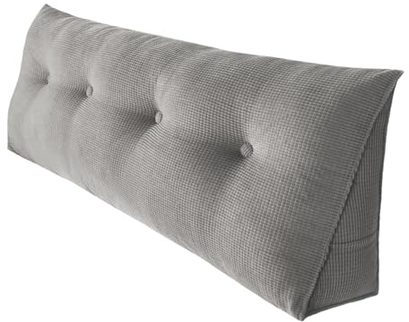 Dreieckiges Kopfteilkissen für Bettruhe mit abnehmbarem Bezug, Lesekissen zur Positionierung der Rückenlehne – Lesekissen zum Sitzen im Bett, 140 x 50 x 20 cm, Grau