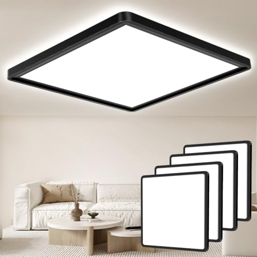 Seruno X LED Deckenleuchte 24W 6000K/4000K/3000K, 3200LM IP54 Ultra Dünn Deckenlampe, Flach Quadrat Modern Badezimmer Lampe Schwarz Küchenlampe für Flur Schlafzimmer Balkon Wohnzimmer Keller Ø29CM