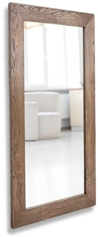 Generisch Rustiko Handgefertigter Spiegel Eiche Massiv, Artisan Holzspiegel mit Eichenrahmen - für Bad, Flur, Wohnzimmer, Badspiegel Rustikal 120x65cm