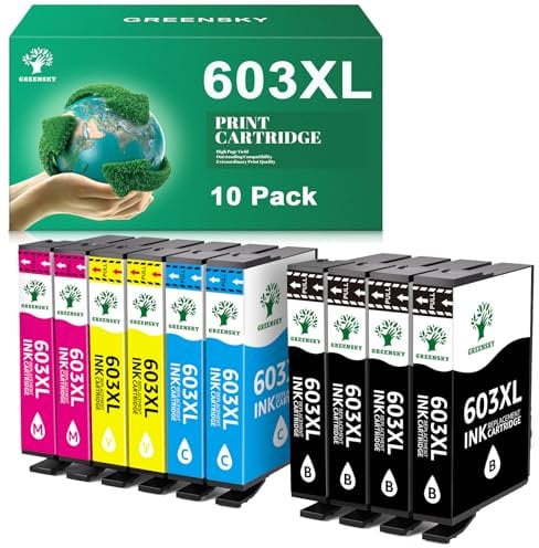 GREENSKY 603XL Druckerpatronen 603 Kompatibel für Epson 603 XL für Epson Workforce WF-2810 WF-2830 WF-2835 WF-2850 Expression Home XP-3100 XP-4100 XP-2100 XP-3150 XP-4155 Drucker (10-er Pack)