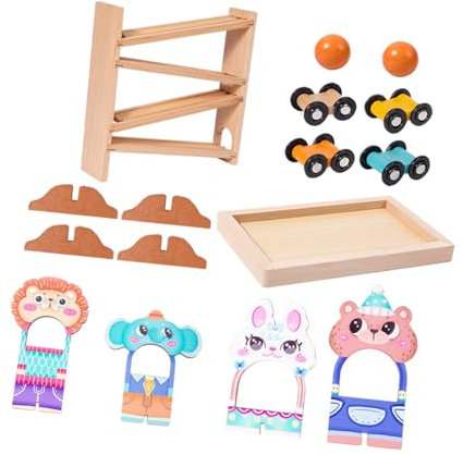 Generic Toboggan avec Voitures En Bois, Set de Jeu, Piste de Course En Bois pour Enfants