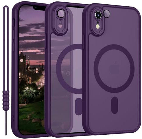 YUANDMI Cover Magnetica per iPhone XR Compatibile con MagSafe, Custodia Per iPhone XR Traslucida Opaca Case Ultra-Sottile Silicone Anti-Scivolo Resistente ai Graffi, Viola Scuro